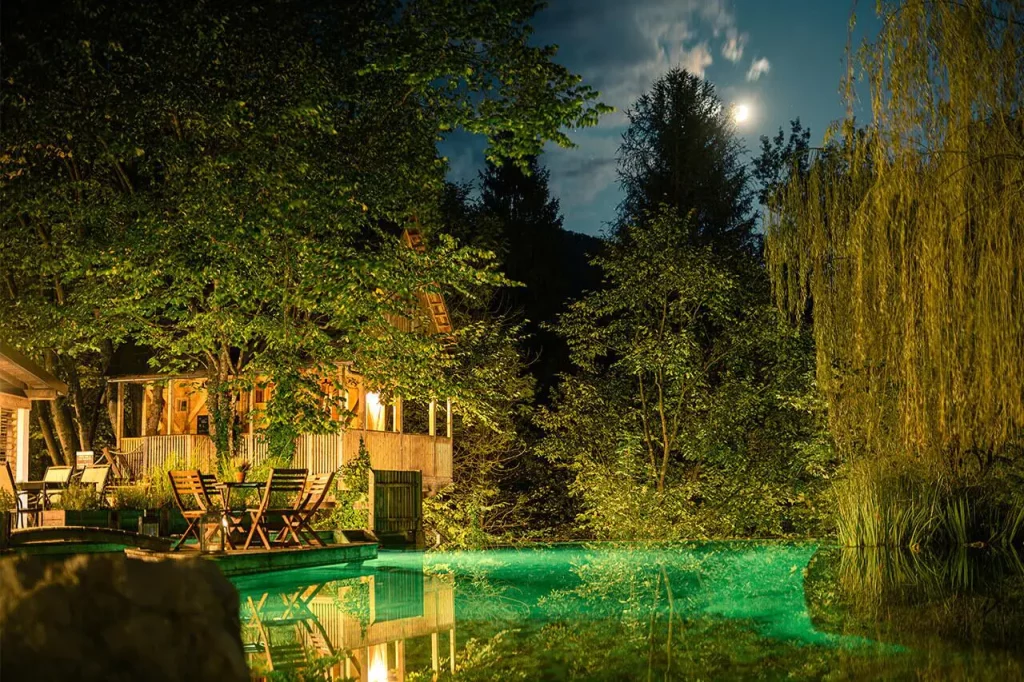 Garden village at night