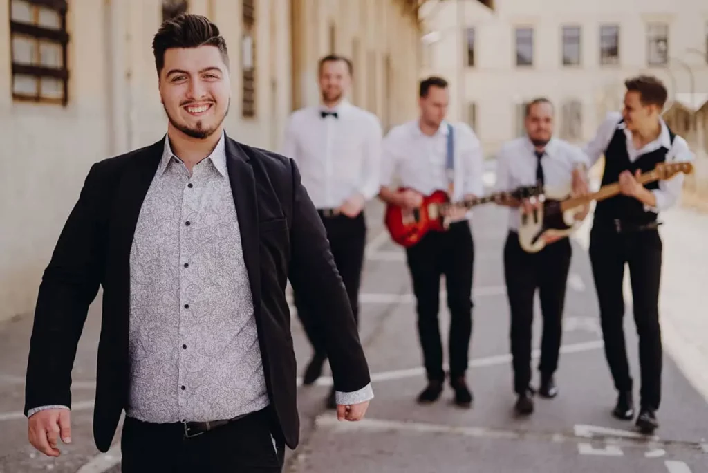 Proper band members in city